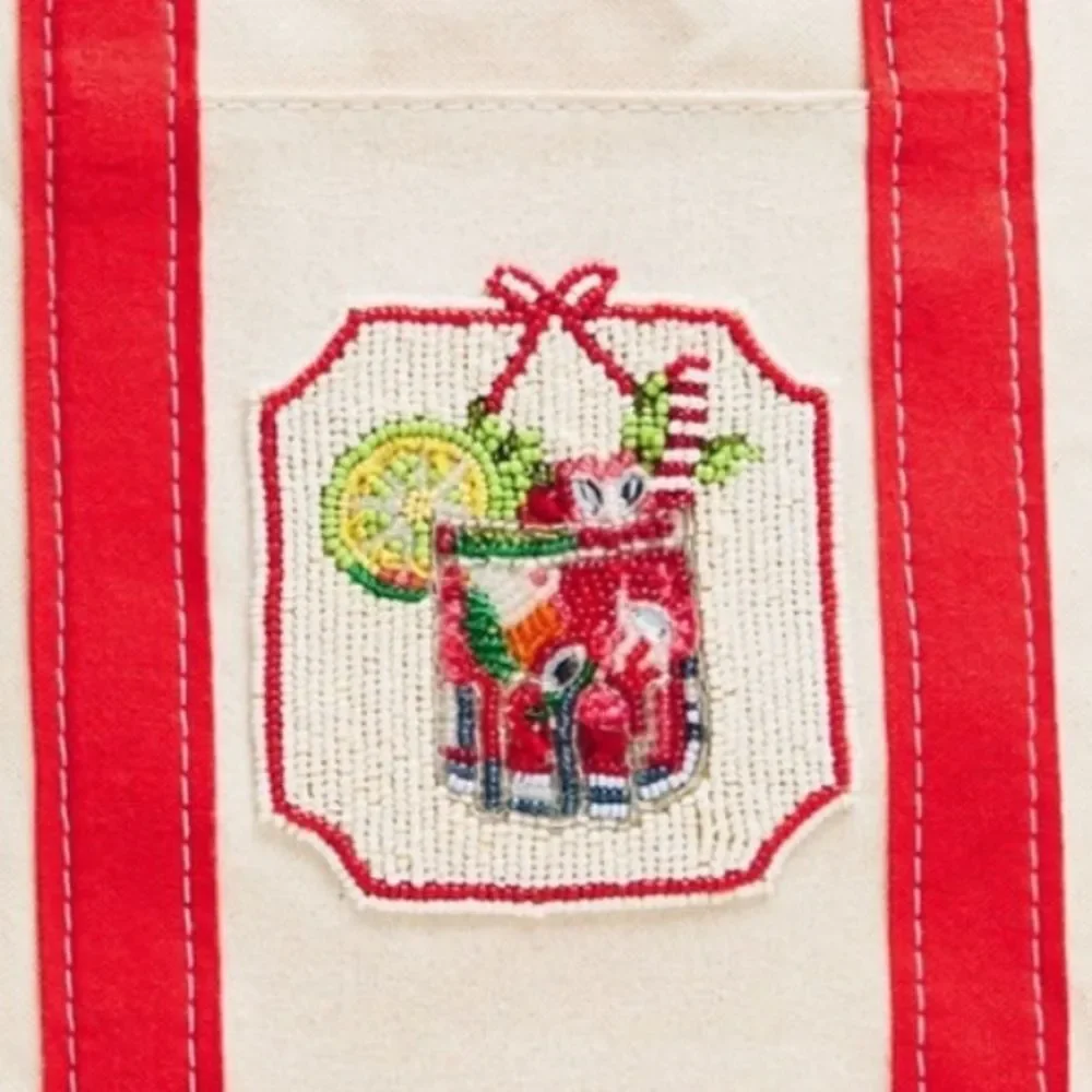 Anthropologie The Hartley Bloody Mary Beaded Cocktail Mini Cotton Canvas Tote - Picture 3 of 16